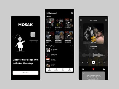 Music Player - MOSAK app challenge daily design illustration mobile music new page player project screen songs typography ui ui design uiux uiux design ux