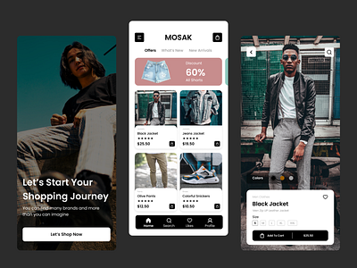 E-Commerce App - MOSAK app buy cart case study design e commerce home illustration mobile onboarding online product screens sell shop shopping splash ui uiux ux