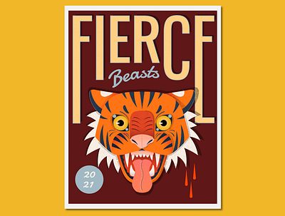 Fierce Beasts Tiger character flat illustration poster design vector vectorart vectorillustration
