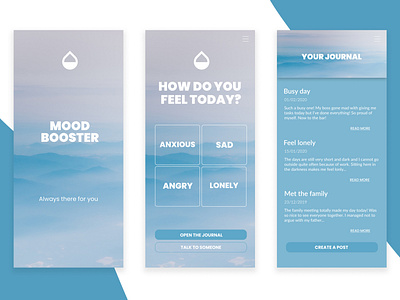 Mood Booster – Mental Health App Concept app design journal mental health mental health awareness ui ux