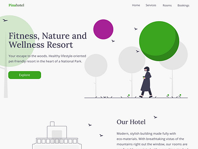 PinaHotel Landing Page daily 100 challenge daily ui dailyui dailyuichallenge hotel illustration ui website design