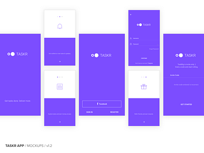Taskr App app clean flat ui purple signup tasker tasks