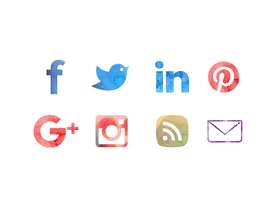 Water Color Icons email facebook google icons instagaram linkedin paint pinterest rss social twitter watercolor