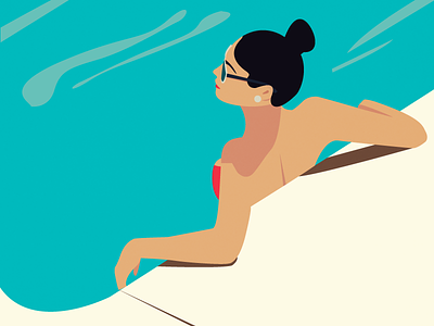 In The Pool blue bright elegant flat girl illustration illustrator pool summer swimming tan vintage