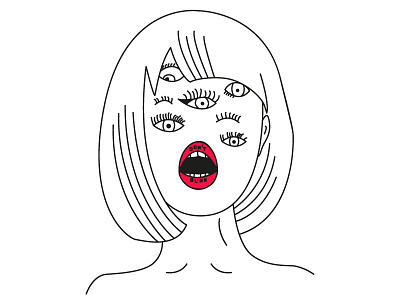Don't Blink ;) black doll dribbble eye girl halloween illustration invite line lips minimalist red
