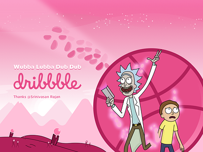 Wubba Lubba Dub Dub dribbble ! debut design first shot hello illustration pink rick and morty