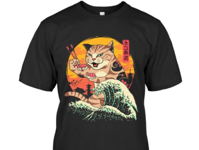 Neko Sushi Wave-T-Shirt website link 👇