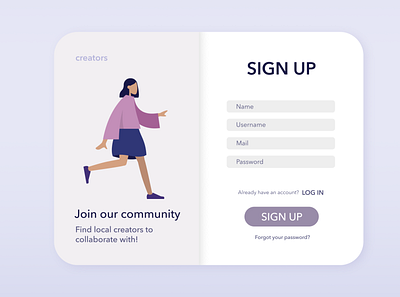 Sign Up Design | Creators Community app app design dailyui dailyuichallenge design ui ux web web design