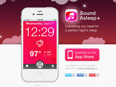 Sound Asleep+ alarm app clouds icon ios itunes landing page music product sleep sounds