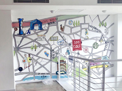 Wall art: Mural painting design for company map