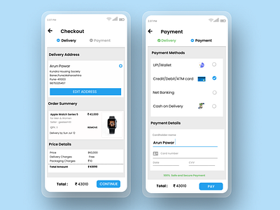 Checkout and Payment Screen ui ux