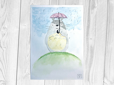 Totoro (watercolor on paper) ghibli handdrawn illustration studio ghibli totoro watercolor