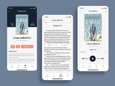 E-books and Audio books App app book design e book light minimalism mobile ui ux