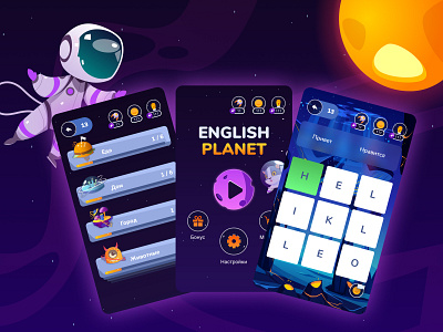 Mobile App for learning english app design english game illustration learning mobile space ui ux