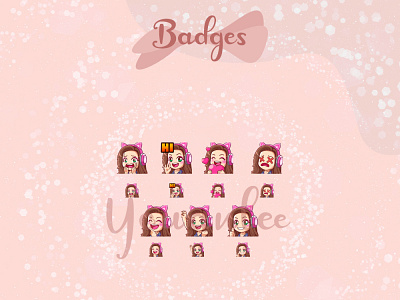 PINKU chibi twitch emotes custom emoji set emotes feminism girl headphone lovely mood pink pinky razor streamer twitch woman