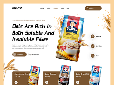 Quaker Oats Landing Page app branding design e commerce app design illustration logo typography ui ux vector