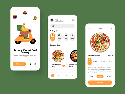 Food Delivery App app branding burger delivery app design design e commerce app design food app food app design food app designer food delivery app design il illustration logo pizza sushi typography ui user experience user interface ux