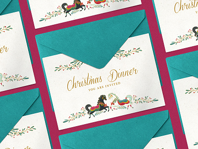 Christmas Dinner Invitation @design black horse christmas christmas card christmas design design elle dhita horse illustration illustration art white horse