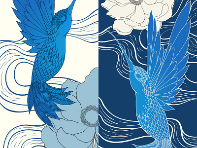 Blue Hummingbird in Pattern