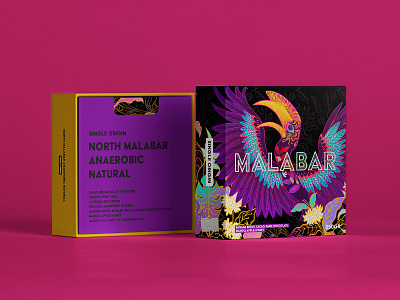 Malabar Pied Hornbill animal branding coffee bean coffee packaging design elledhita illustration illustration art packaging pattern pink product