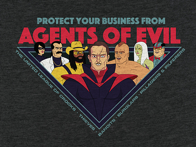 Agents Of Evil animation character design retro super heros superheros tshirt villains