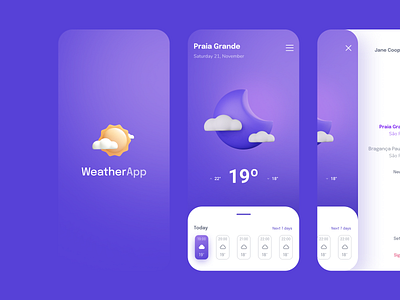 Weather App 3d 3d art app blender cloud mobile mobile ui moon sun ui uiboost user interface weather weather app zbrush