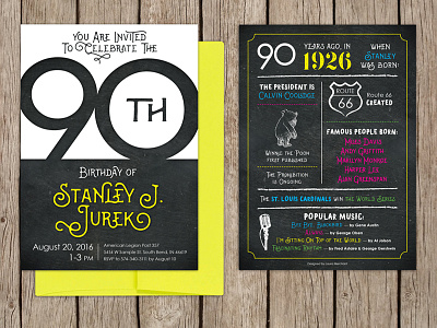 90th Birthday Invitation birthday invitation invite postcard stationary typography