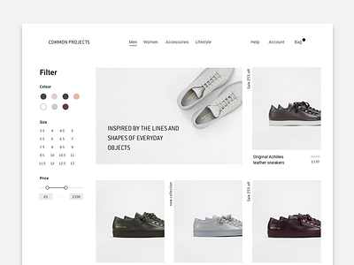 Common Project product page branding common projects concept design fashion redesign shoes ui ux