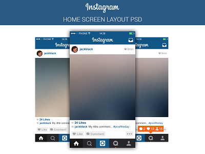 Instagram Main Screen Free PSD app download free freebie gui ig instagram layout mockup psd ui