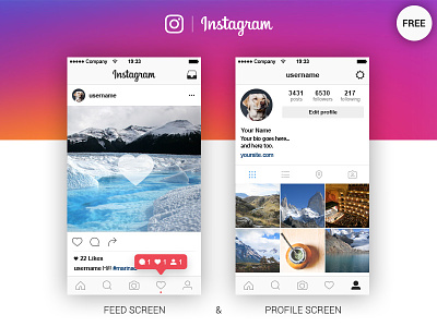 Instagram Feed & Profile Screen Free Ai app download free freebie gui ig instagram layout mockup screen ui