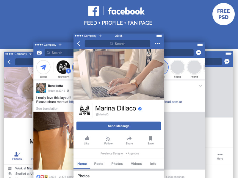 Download Facebook Mobile Layout FREE PSD by Marina on Dribbble