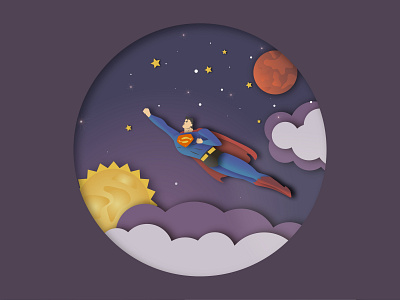 SUPERMAN PAPER CUT OUT ILLUSTRATION art design flat graphic design illustration moon space superman vector