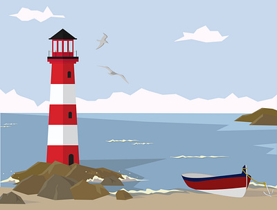 Lighthouse art boat design flat graphic design illustration illustrator lighthouse sea vector