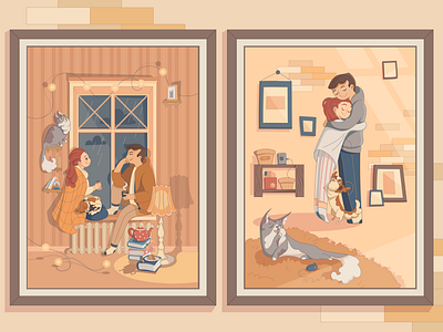 Sunny family character childrens illustration cozy cute family flat illustration love vector art