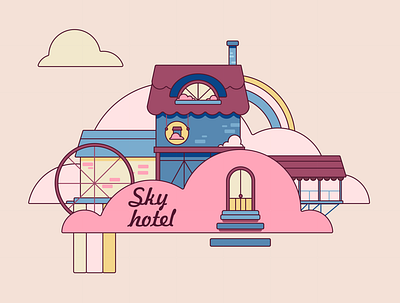 Sky hotel cloud cute dream flat illustration hotel sticker vector art