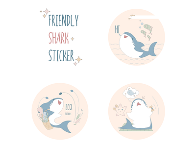 Friendly shark character cute friendly shark sticker vector art