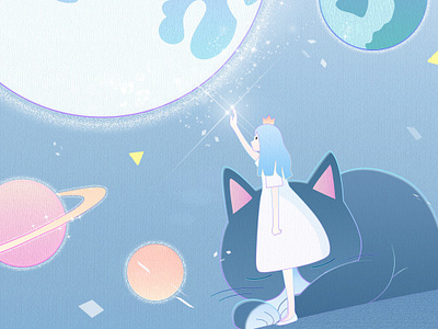 Goodnite and See you Tmr :D animal cat design dream figure galaxy girl gradient healing illustration light night planet sketch sleep space stars wallpaper warm