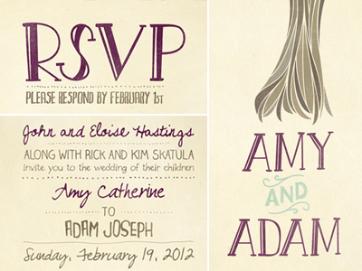 Amy and Adam-Married! Details handwritten illustration invitation organic print tree type typography