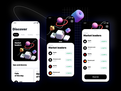 Investment app concept 3d illustration app banking investments mobile app design stocks ui ux