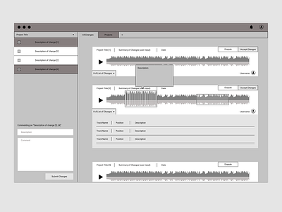 List of Changes design music ui wireframe