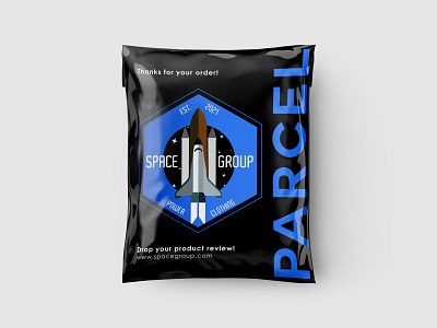 Space Group - Parcel Shipping Bag Mock-up apparel apparel design apparel logo apparel mockup badge black blue clothing clothing label courier cover illustrator logo parcel photoshop shipping shipping bag space spacex vector