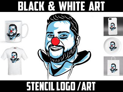 black and white vector face portrait logo and stencil art.