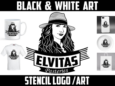 black and white vector face portrait logo and stencil logo