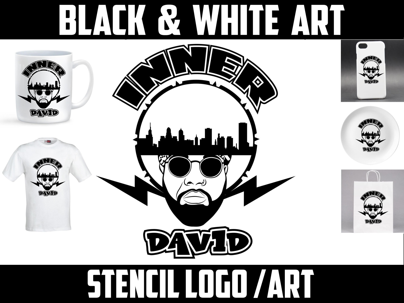 black and white vector face portrait logo and stencil logo by AWS CREATIVE STUDIO on Dribbble