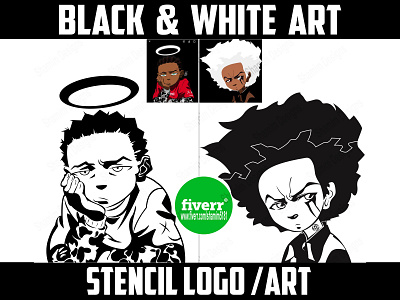 black and white vector face portrait logo and stencil Art