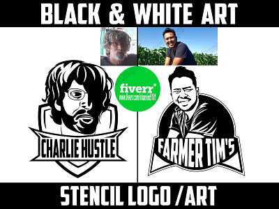 black and white vector face portrait logo and stencil logo