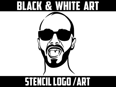 black and white vector face portrait logo and stencil logo