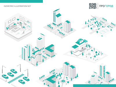 Isometric illustration set | VEB.RF Progorod ai bank city figma graphic design illustration isometric russia ui vector