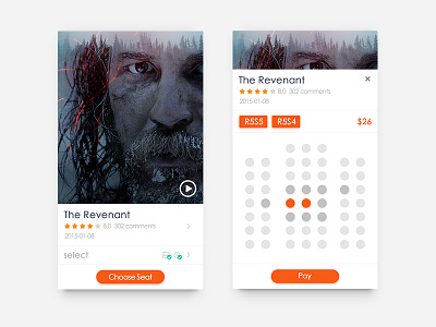 Movie ticket app choose film movie orange