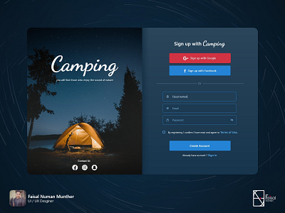 Camping Sign up app design graphic design typography ui ux web website